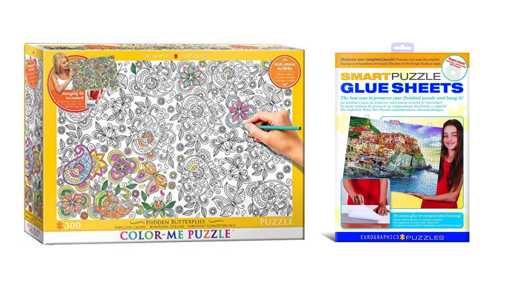 Bundle of 2 EuroGraphics Hidden Butterflies Color Me Puzzle (300Piece