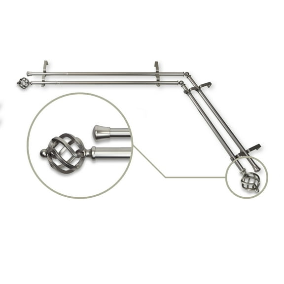 Contemporary Home Living 104-Inch Silver Double Corner Window Curtain Rod Home Decor