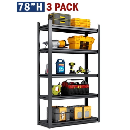 Leariso 3 PCS 78"H 5-Tier 5-Tier Utility Shelves, Metal Storage Shelves Garage Shelving Unit Adjustable Garage Storage Shelves Storage Racks Heavy Duty Shed Shelving