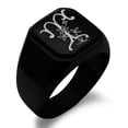 thumbnail image 1 of Stainless Steel Letter T Initial Floral Monogram Engraved Engraved Square Flat Top Biker Style Polished Signet Ring, 1 of 1