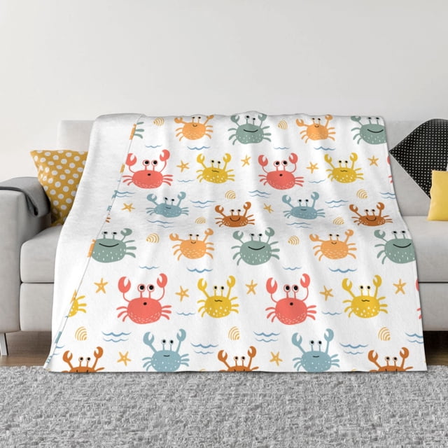 Fotbe Colorful Crabs Manta de Franela con Estampado, Manta Ultrasuave para Cama, Sofá, Auto, Hipoalergénica y Antibolitas-50"x40"