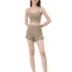 thumbnail image 1 of Conjunto de pijama INSPIRE CHIC para mujer, camiseta de tirantes ajustada de punto con pantalones cortos, 2 piezas, ropa de casa, S, marrón claro, 1 of 5