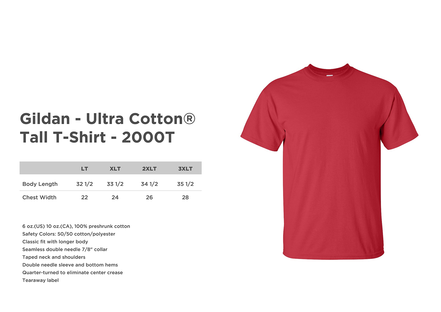 Gildan Ultra Cotton Tall T-Shirt - 2000T Safety Green T shirts XLT T Shirts for Men 2XLT 3XLT Big & Tall T Shirts Tall Mens Shirts Big & Tall T Shirts Big and Tall T Shirt for Men Tall Sizes - image 2 of 2