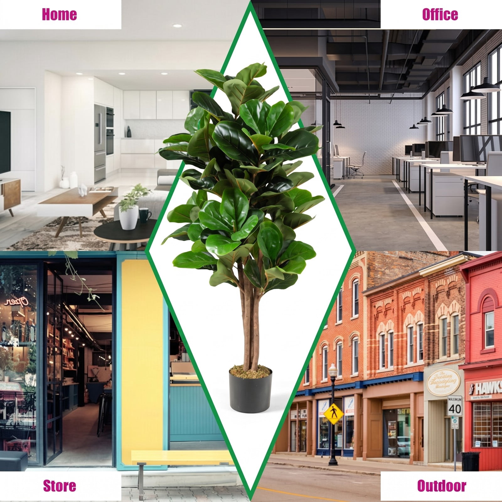 ALPULON 4 Feet Artificial Fiddle Leaf Fig Tree with Decorative Planter, 48 Inch Faux Tall Ficus Lyrata Plant with 118 Leaves for Indoor Outdoor Home Office, Green