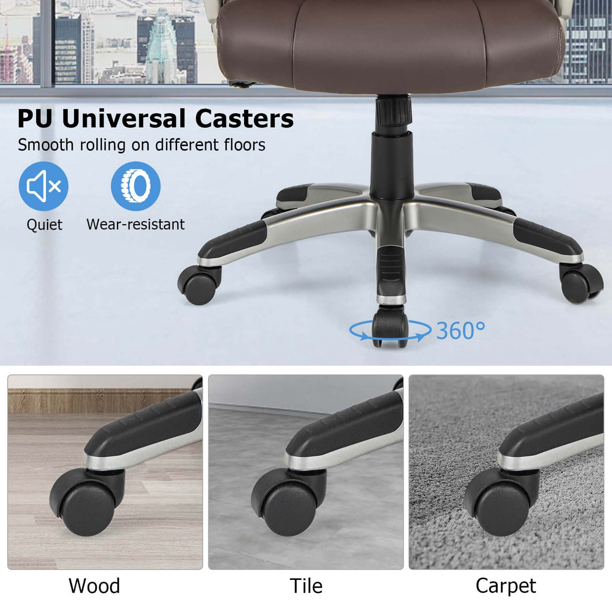 Costway Ergonomic Office Chair PU Leather Executive Swivel with Upholstered Armrests Brown