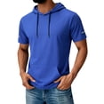 thumbnail image 2 of KXDMNE Mens Quick Dry Short Sleeve Hoodie - with Pocket Solid Color Moisture Wicking Pullover Athletic All Season Performance Workout Top, Blue, L, 2 of 6