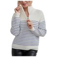 thumbnail image 1 of Chandail à Col Roulé Rayé Manches Longues Fermeture Éclair pour Femmes Automne Hiver Décontracté Chaud Doux Mode, 1 of 3
