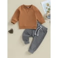 thumbnail image 2 of Bagilaanoe 2PCS Toddler Baby Boy Pants Set Long Sleeve Sweatshirt Pullover Tops + Drawstring Sweatpants 6M 12M 18M 24M 3T Kids Casual Sweatsuits, 2 of 9