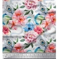thumbnail image 1 of Soimoi Blue Polyester Crepe Fabric Peacock Feather & Floral Decor Fabric Printed BTY 42 Inch Wide, 1 of 1