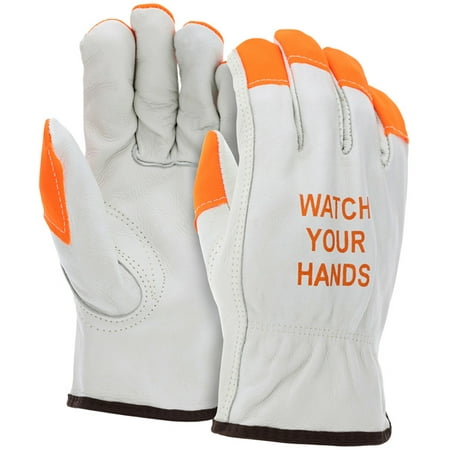

ATERET 24 Pairs 3X-Large Hi Vis Heavy Duty Durable Cowhigh Leather Work Gloves I Orange Tip - Watch Your Hand I Driver Gloves for Truck Driving Warehouse Gardening Farming (3X-Large 24)