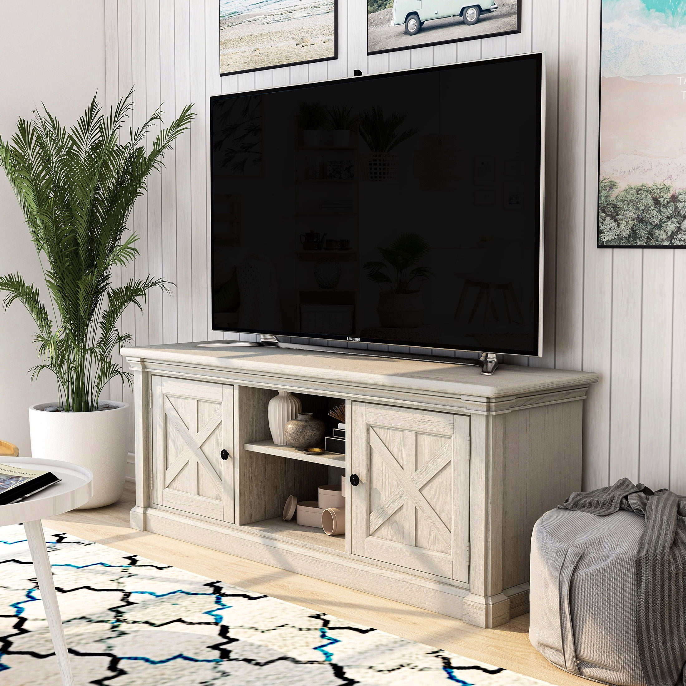 Furniture of America Randall TV Stand for TVs up to 80", Antique White
