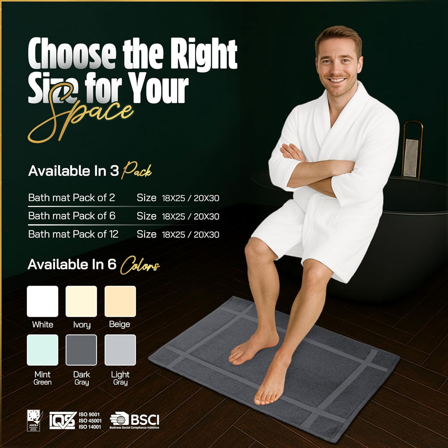 Pack of 12 100% Cotton Bath Mat 18x25 inches, Soft & Absorbent Quick Dry Bathroom Mat Set, Not Bathroom Rugs, After Shower Mat, Bath Tub Mat, 687 GSM, Machine Washable, White