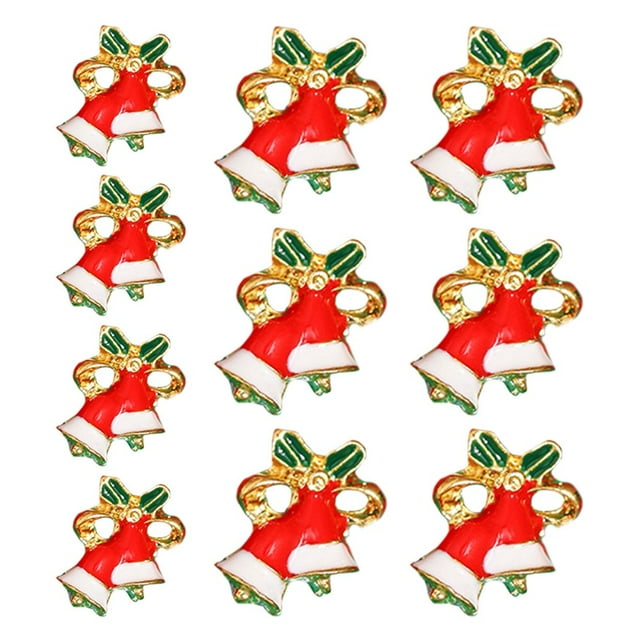 LNGOOR 10Pcs Christmas Nail Manicure Rhinestone Xmas Cartoon Design Elk Bells Christmas Tree Alloy Rhinestones Nail Accessories