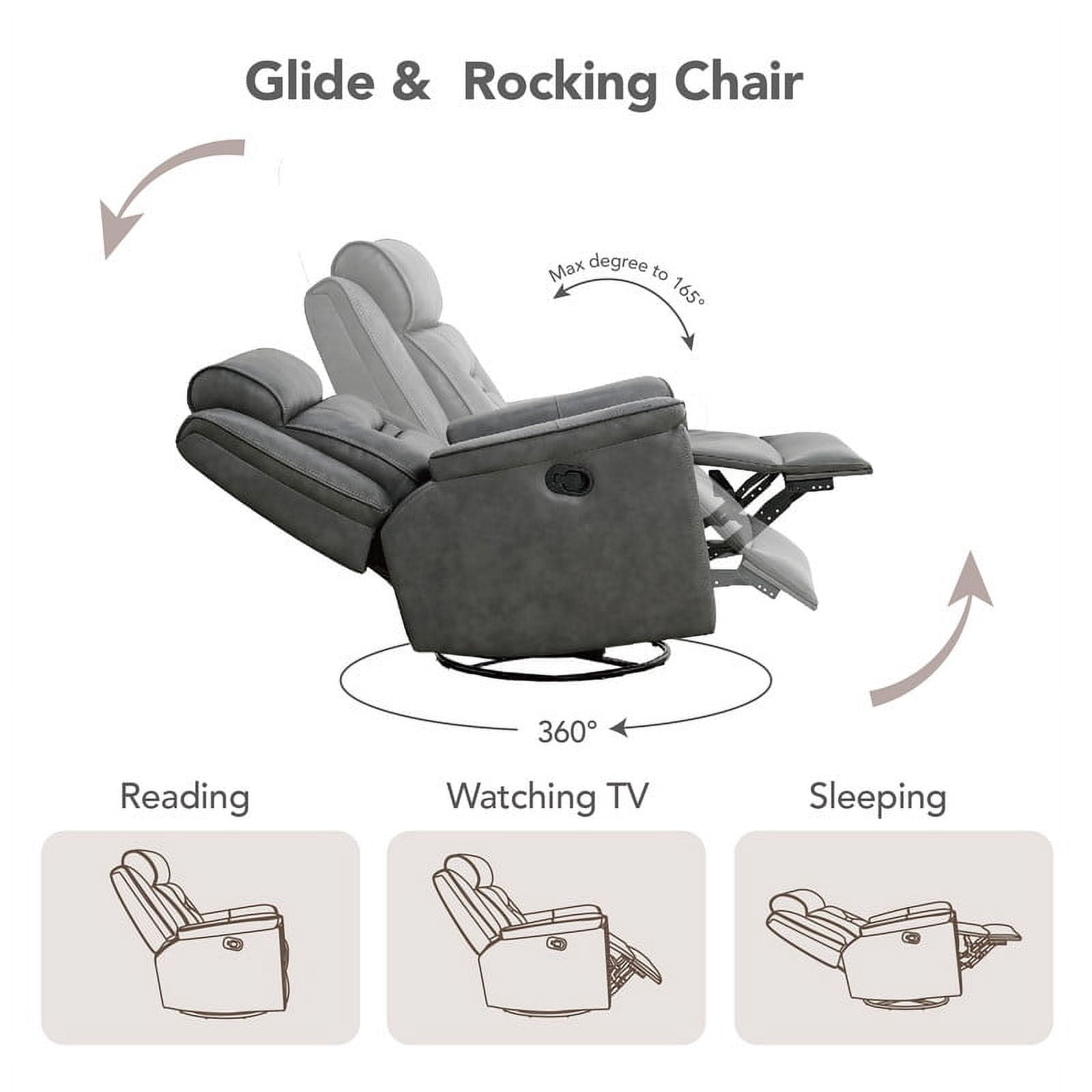 CHITA Recliner Chair for Adults Swivel Rocker Recliner for Living Room Faux Leather Home Theater Seating, Dark Grey