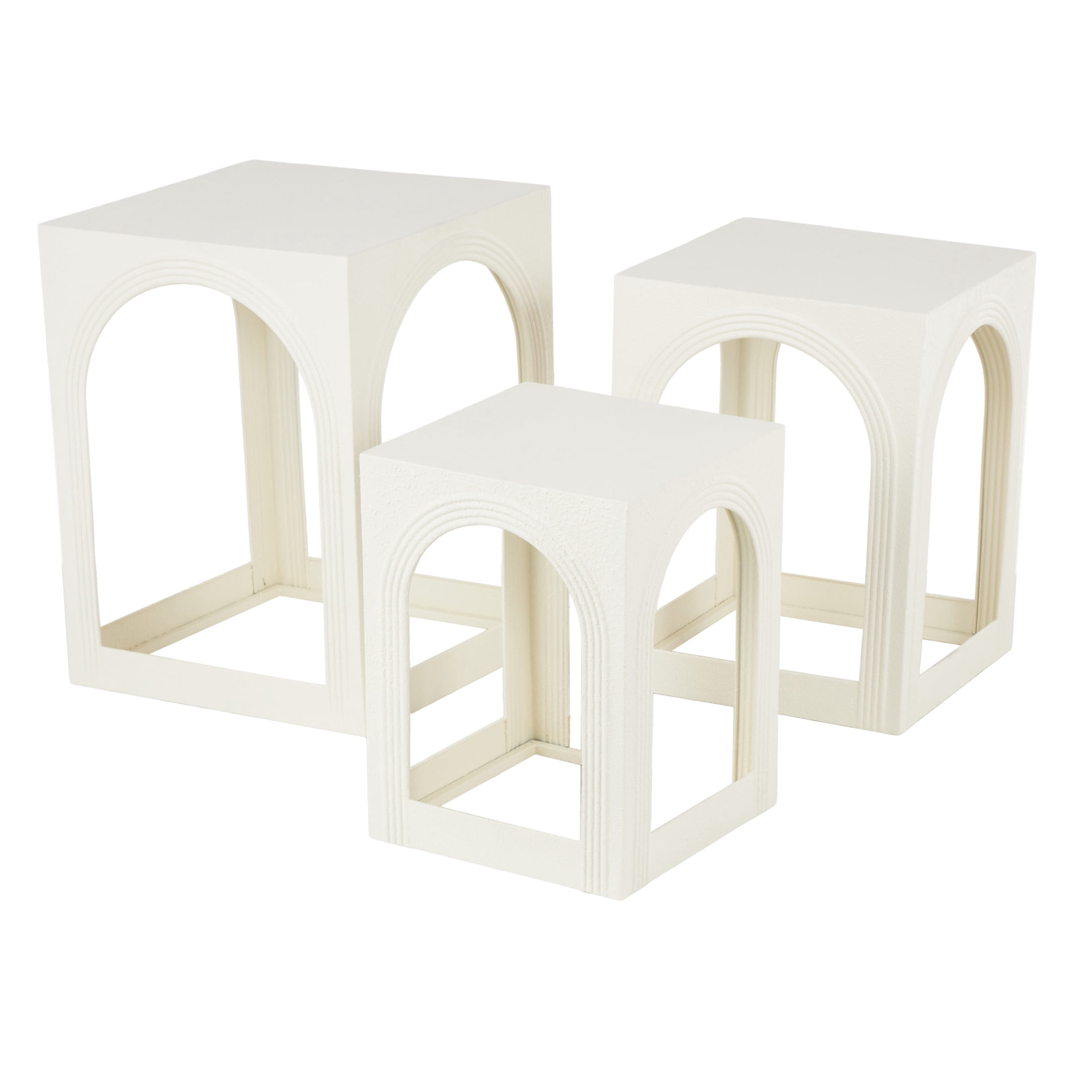 DecMode 12" x 16" White Metal Nested Accent Table with Arched Cutouts, 3-Pieces