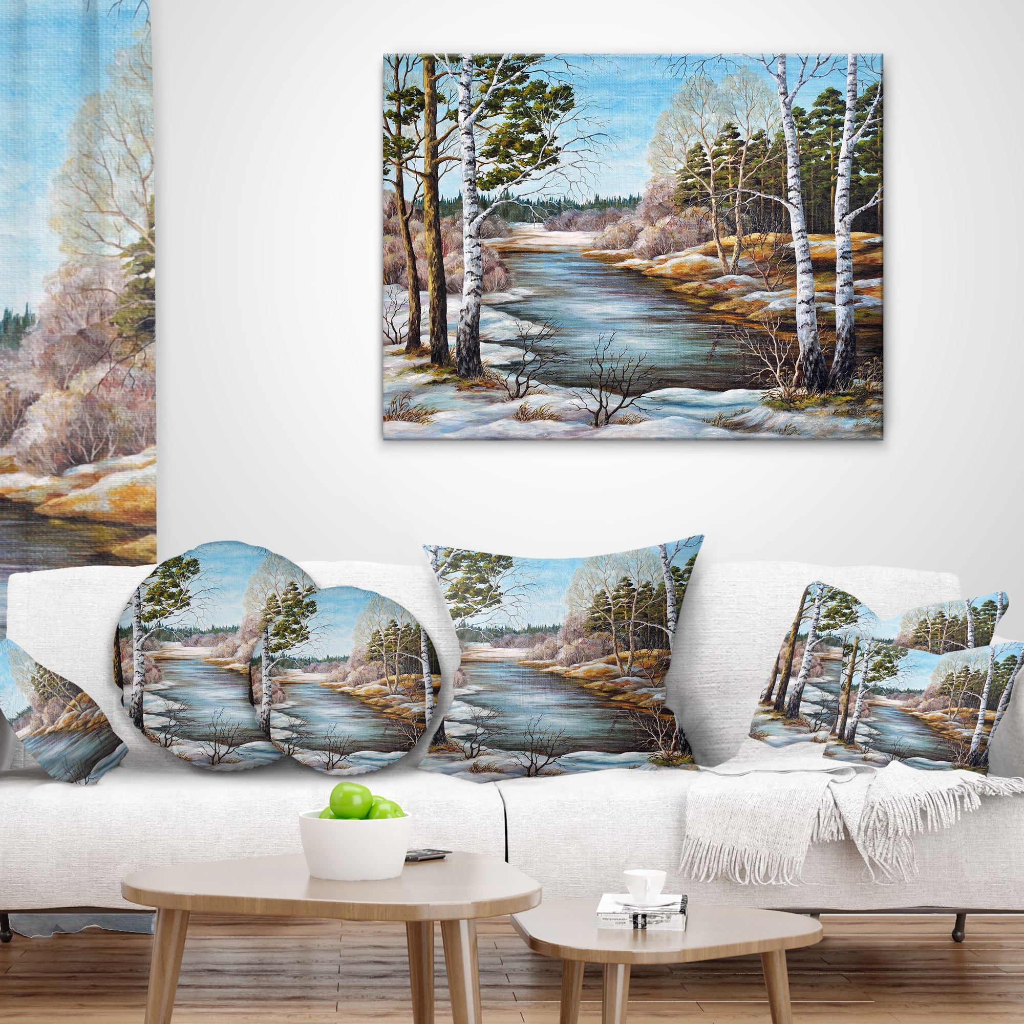 Designart The spring Siberian River - Landscape Printed Throw Pillow - 12x20