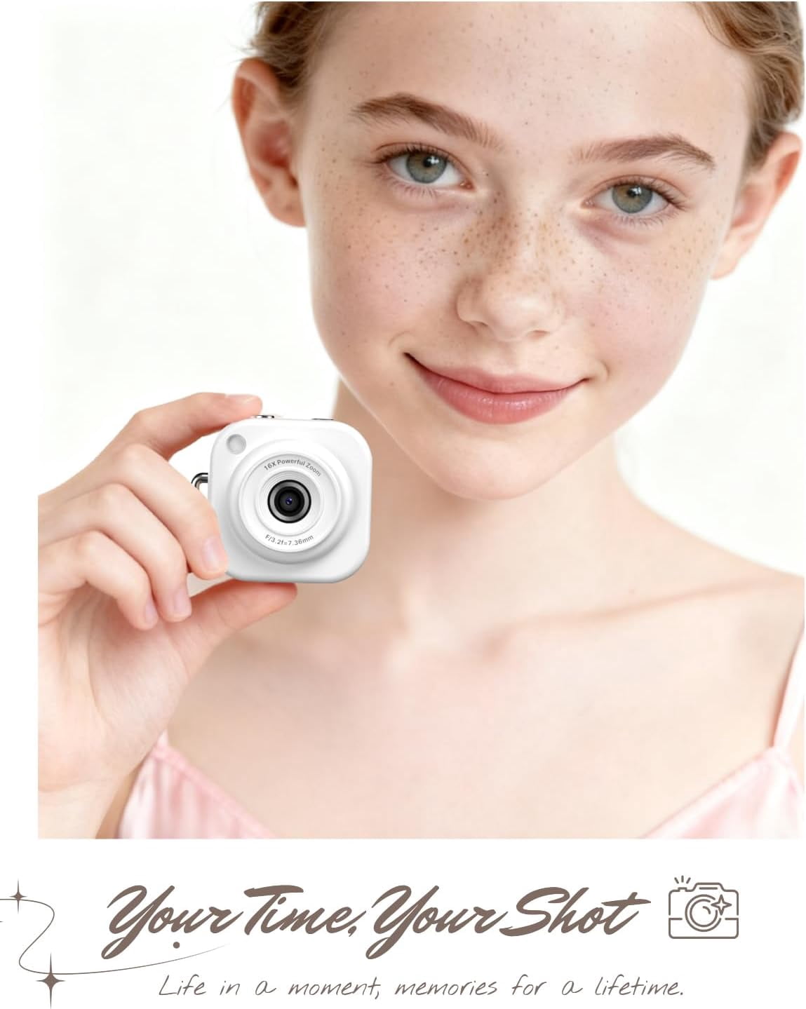 W & O Q16 Portable 48 MP Point & Shoot Digital Cameras with Keychain Camera, Gold