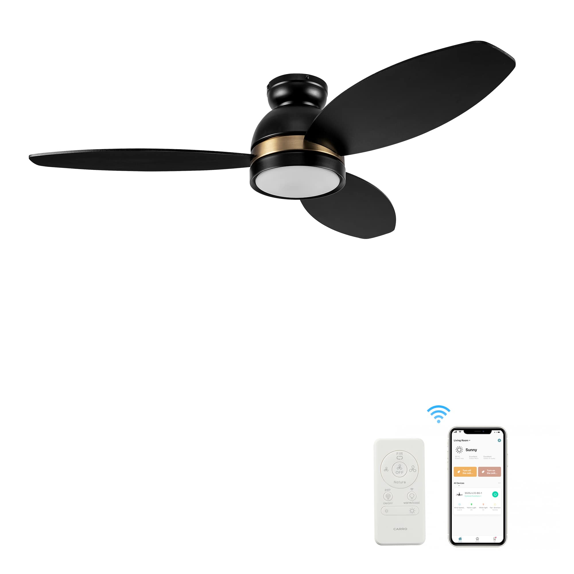 48" Flush Mount Ceiling Fan with Dimmable LED Light, Modern Ceiling Fan