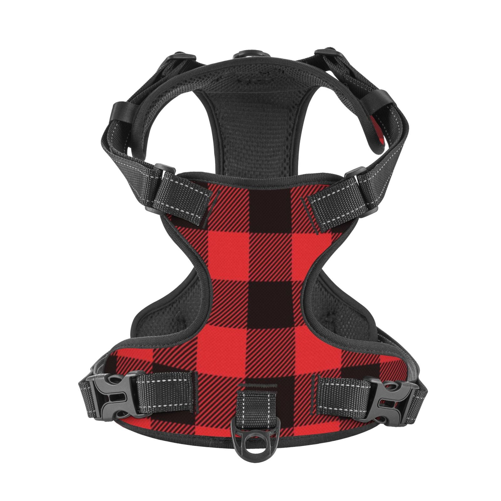 Picia Buffalo Plaid Red Black No-Pull Dog Harness Reflective Front Clip Vest with Handle,Step-in Air Dog Harness,Adjustable 2 Metal Rings 4 Buckles,Easy to Put on & Take Off Small