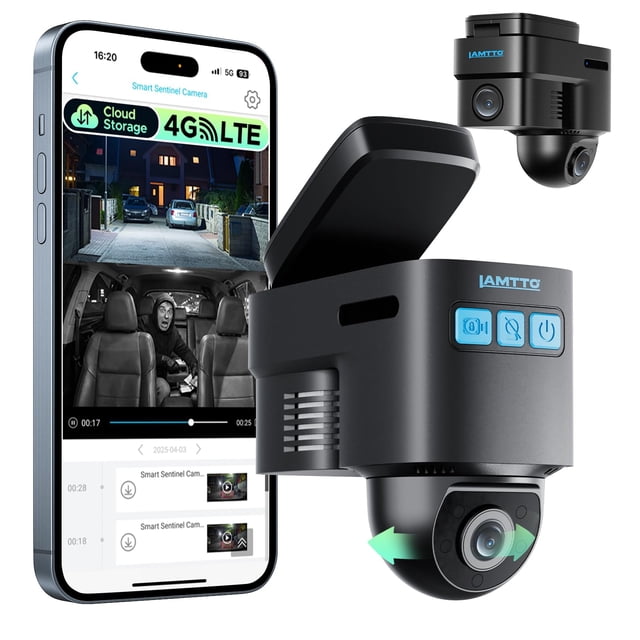 Cámara de seguridad para auto LAMTTO 4G LTE con doble dash cam y GPS