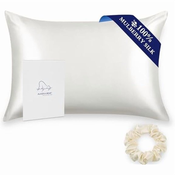 LYH Silk Pillowcase for Hair and Skin, Grade 6A 100% Mulberry Silk Pillow Cases Standard Size for Bliss Sleep with Random Color Scrunchy Gift Set Better Than Poly Satin, 1pc, Ivory White