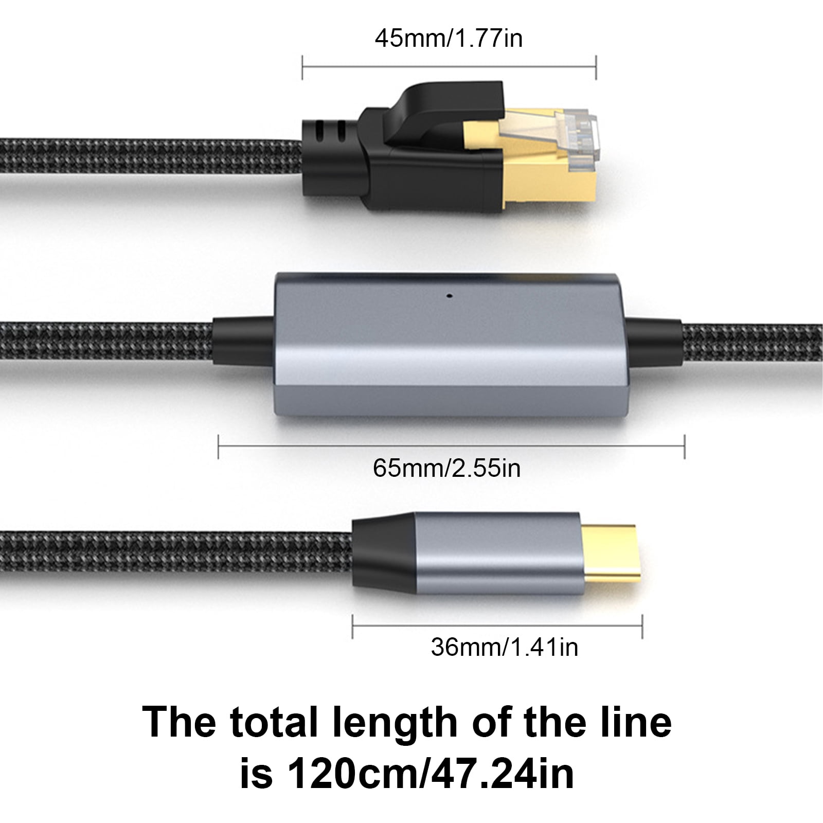 Type C To RJ45 Ethernet Cable 1000Mbps, Heat Resistant Adcanced Chip Nylon Braided Cord Heat Resistant