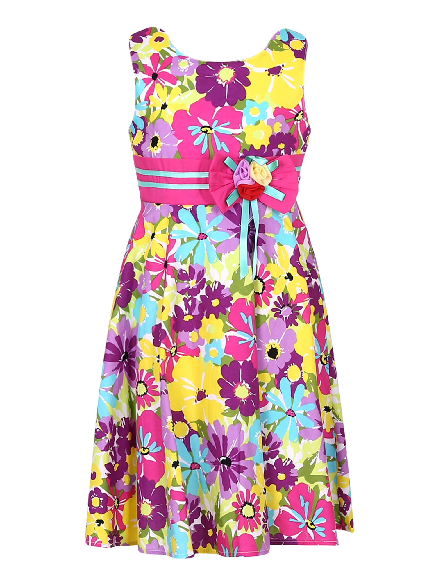 Richie House Girls' Colorful Flower Dress with Flower Accent RH2660A6