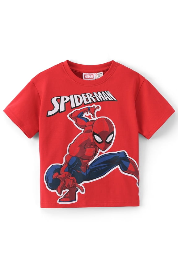 Marvel Spider Man Boys T Shirt Kids Toddler Graphic Print Short Sleeve Crewneck Tee Red Summer Top Size 6-7 Years