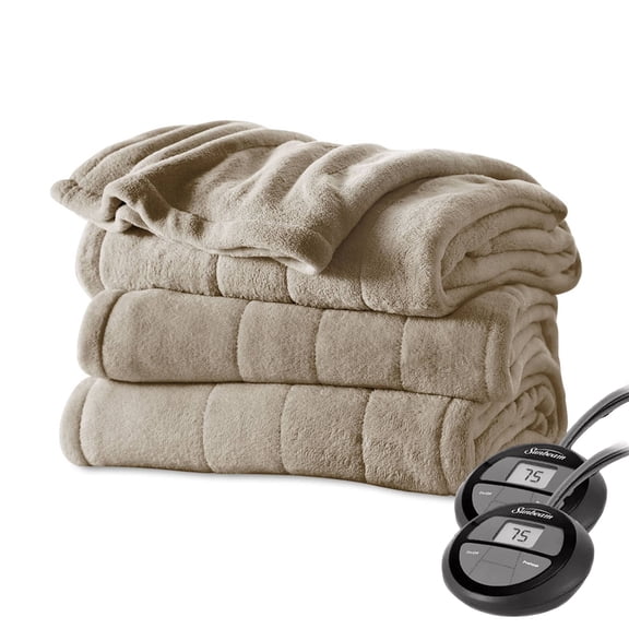 Sunbeam Microplush Heated Blanket, King, Mushroom