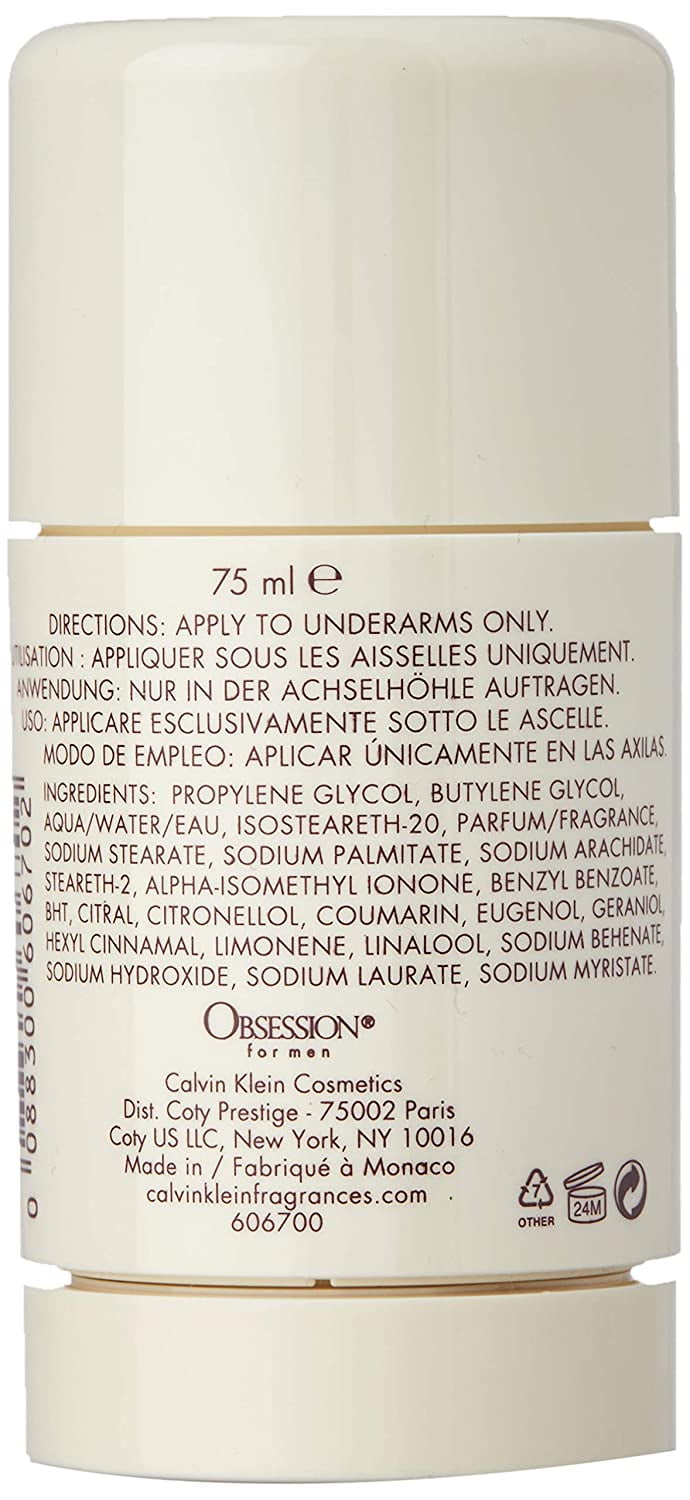 Calvin Klein Obsession Alcohol Free Deodorant Stick Men, 2.6 Oz (2 Pack)