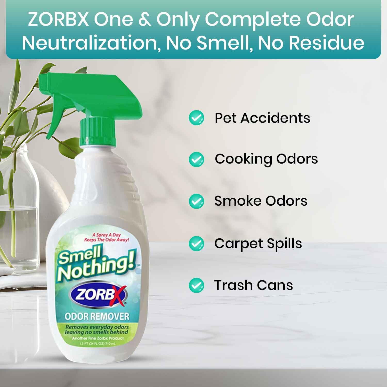 ZORBX Unscented Odor Remover Spray 24 oz - Strong Odor Absorber For Couch, Car, Carpet, Diaper Pail Smells Neutralizer & More