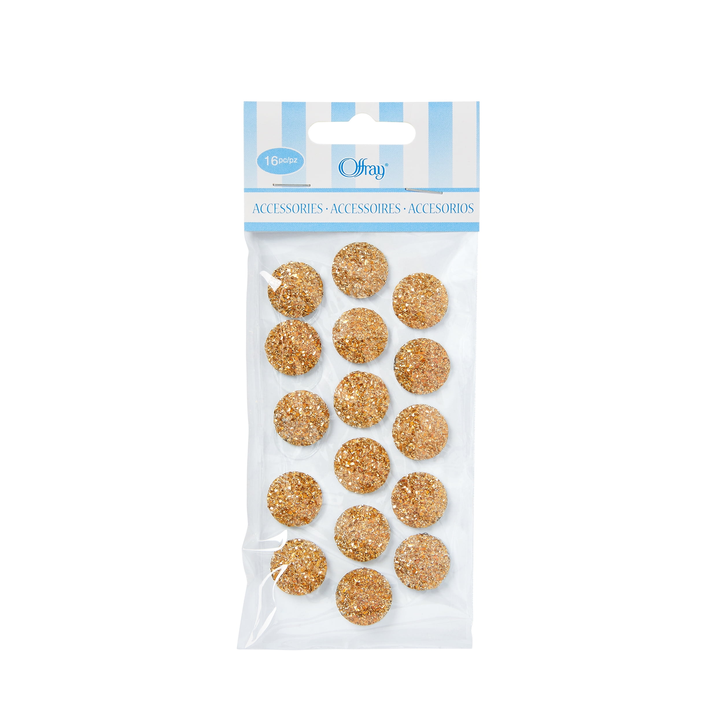 (2 pack) Offray accessories, gold adhesive button gems are great additions to self printed invitations, scrap booking or an yard craft project, 16 pieces, 1 package