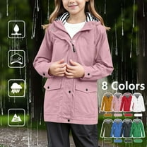 Sentmoon Girls Rain Jacket Lightweight Long Sleeve Hooded Neck Boys Winter Coats Windbreaker Zippered Solid Color Girls Clothes Size 5 with Pockets Winter for Festival Camping Red 13 Years