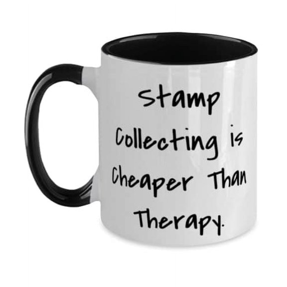 Inspirational Stamp Collecting Two Tone 11oz Mug, Stamp Collecting is Cheaper Than Therapy, Useful for Friends, Holiday