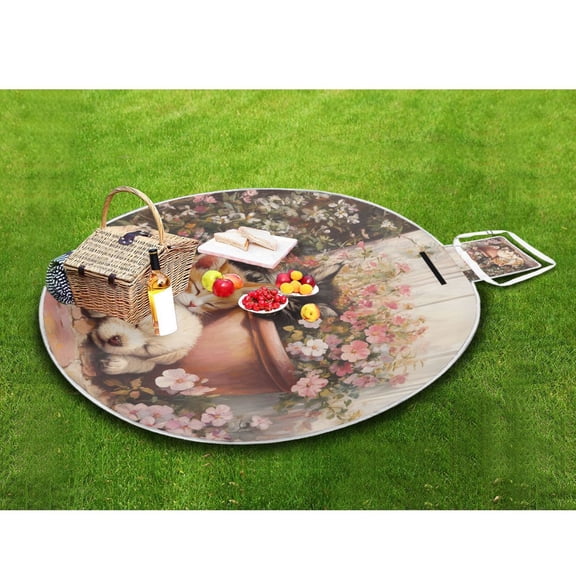 Picnic Blankets Teencool Beach Blanket Creatively Midjourney_ffyy3_a_cute_kitten_and_puppy_lying_in_the_flower_pot_in_the_st_1c2ca9ad-6745-42d5-8c49-3 Pattern Outdoor Blanket for Travel