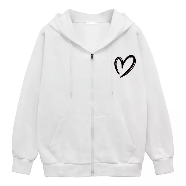 Sudadera Con Capucha De Estampado Corazón Con Cierre Hoodie