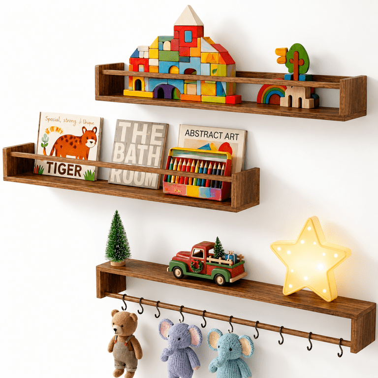 Mehoom 24-Inch Rustic Solid Wood Floating Shelves Set of 3 photo 1