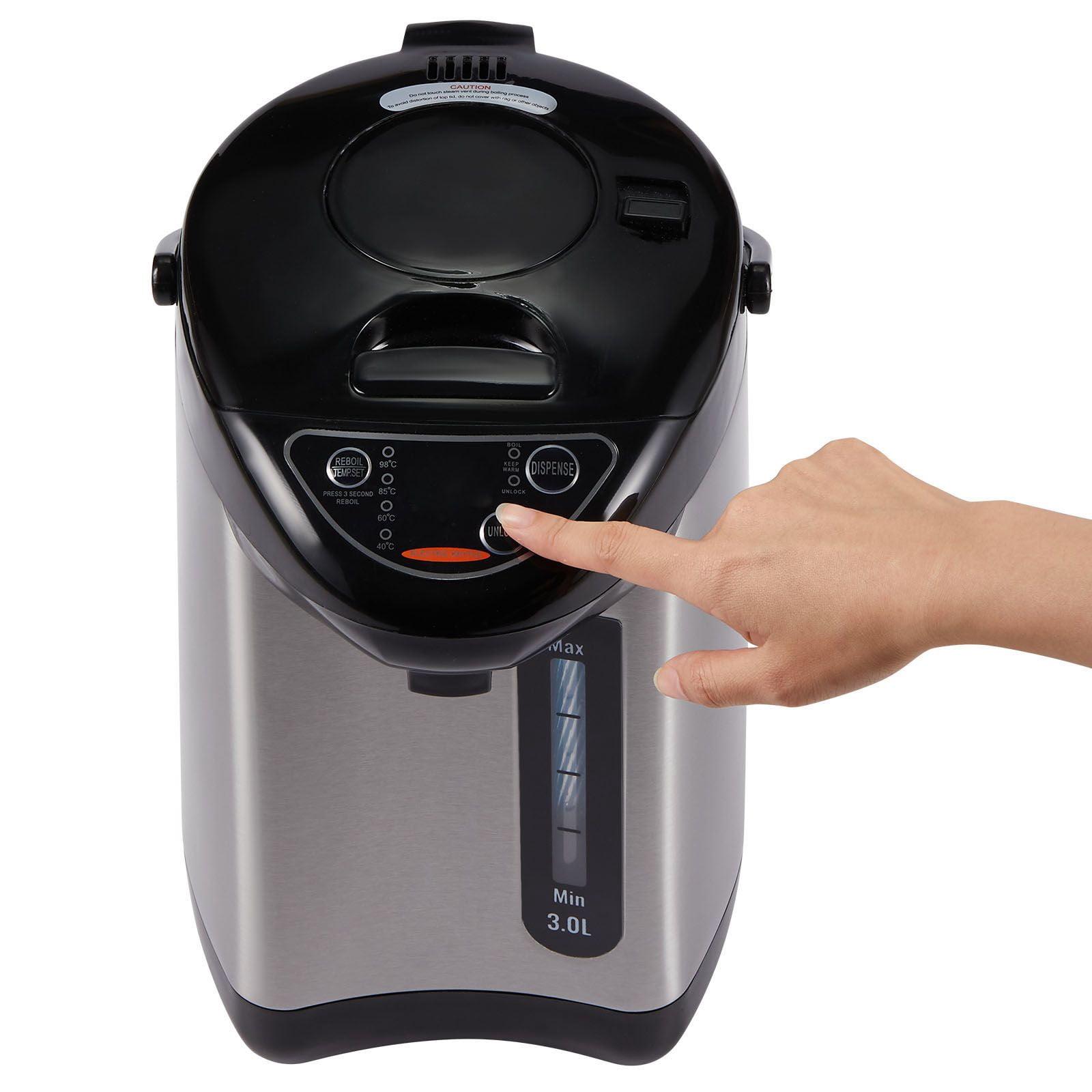 3L Hot Water Dispenser with 4 Temperature Settings, 680W Fast Heating, 304 Stainless Steel, Child Lock, 360° Base for Tea Coffee Milk