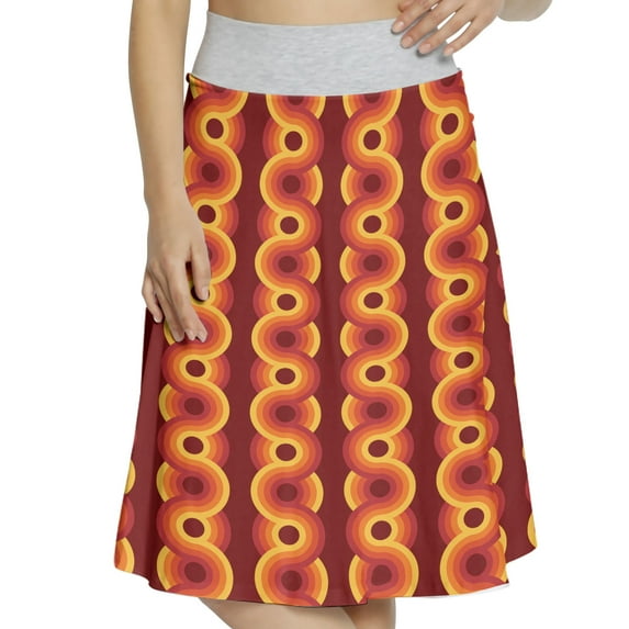 Women's Geometric Overlapping Round Forms A-line Printed Skirt Casual Wear, M, Burgundy Yellow, by Ambesonne
