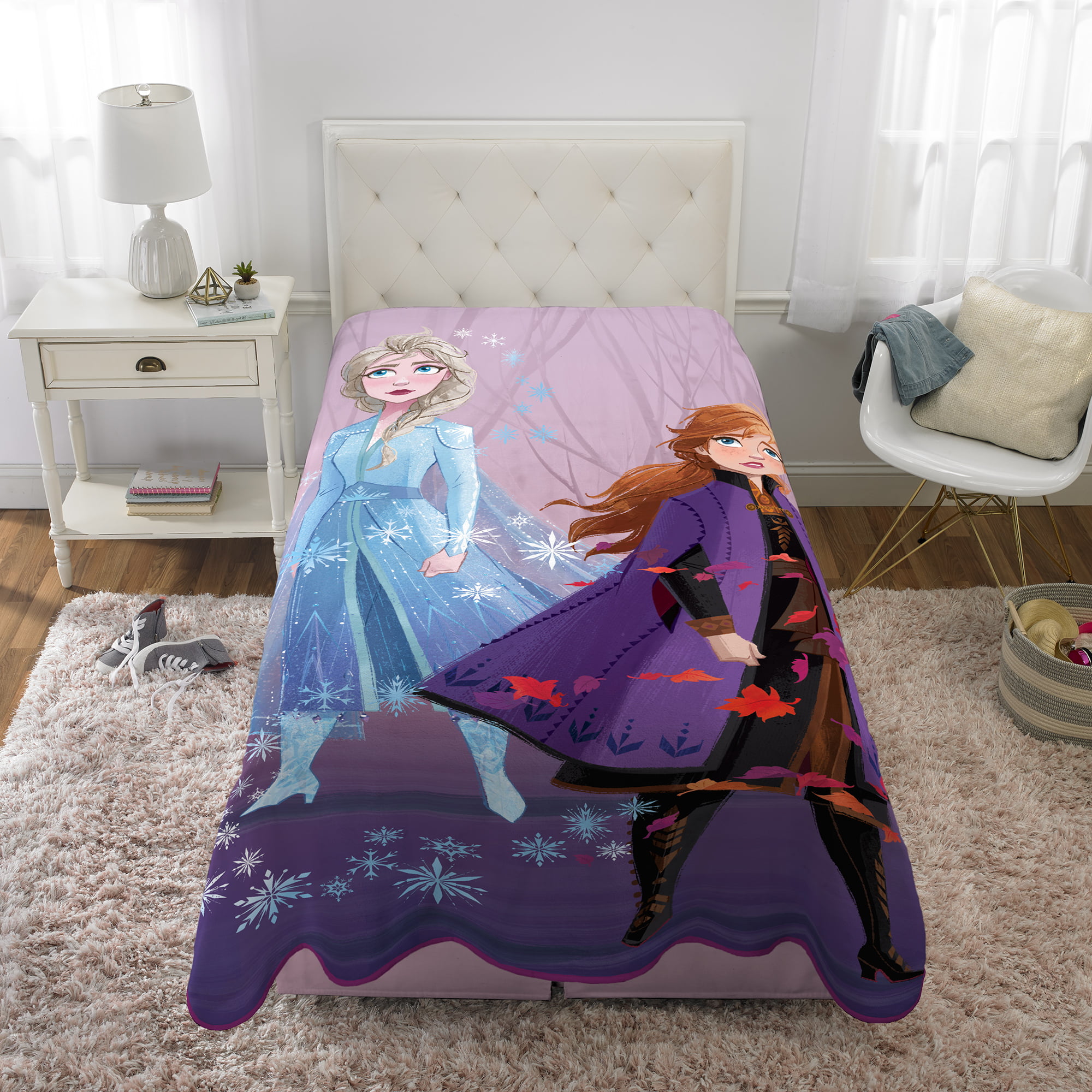 Disney Frozen 2 Nostalgic Blanket Soft Fleece Girls Blue Bedroom Official 
