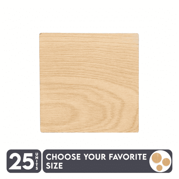 25 Units Wood Square 3/16" Thick – Wood Color – (Size 2.5") Made in USA