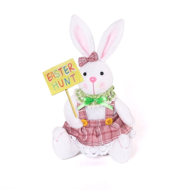 Juguete de peluche de muñeca de conejito de Pascua, decoración de fiesta navideña de tela suave, adorno lindo para el hogar, dormitorio, sala de estar, 1 pieza, expresión adorable, postura