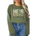 thumbnail image 3 of He Is Risen Christian Sweatshirt for Women - Floral Easter Faith Crewneck Army Green Sweatshirt Adult Small, 3 of 7