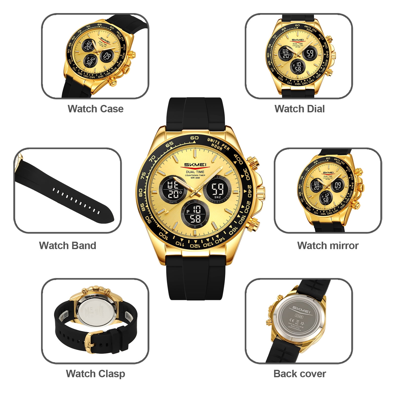 SKMEI Mens Digital Watch Sports Military Waterproof Wristwatch Outdoor Chronograph Watches for Men Backlight Alarm Business Watch,Silicone Watch Band