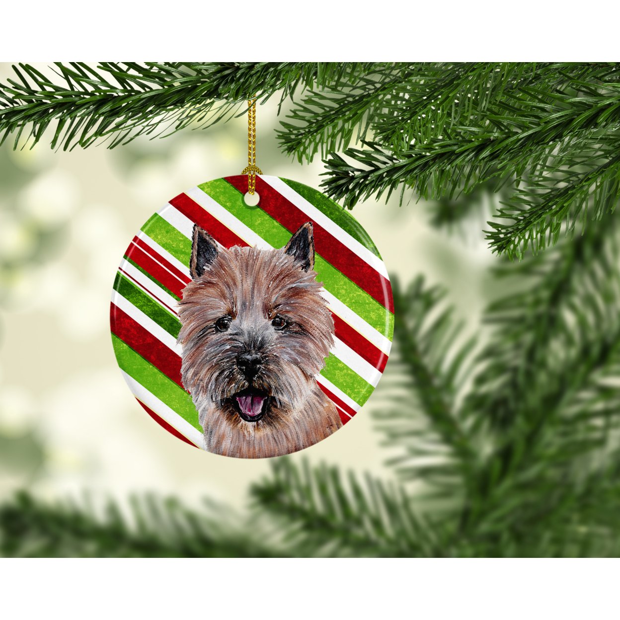 Norwich Terrier Candy Cane Christmas Ceramic Ornament