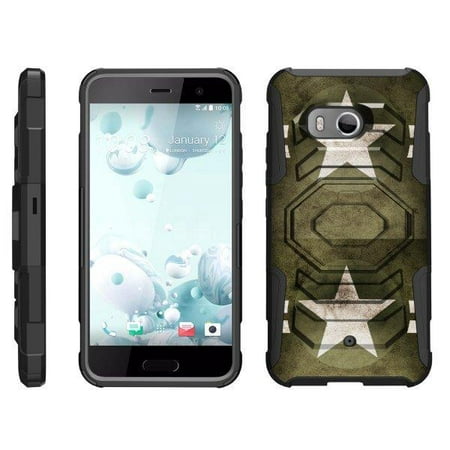 TurtleArmor Â® | For HTC U11 | HTC Ocean [Sturdy Kickstand] Dual Layer Case Holster Belt Clip - Military