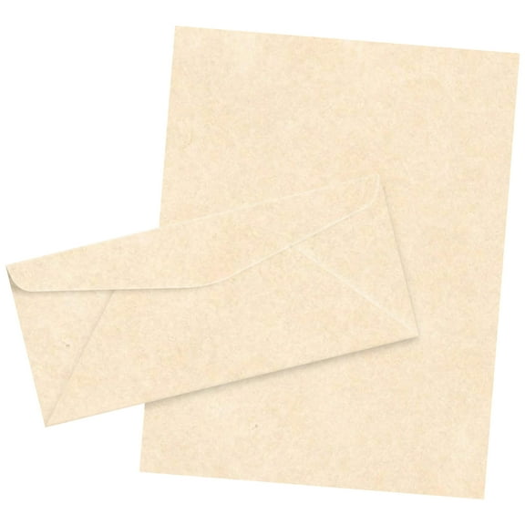 Matching 8.5 x 11" Paper & #10 Envelopes, Imitation Natural Parchment Finish – Great for Letters, Invitations, Announcements, Business Documents | 24lb Text, 90 GSM | 50 Paper & 50 Envelopes Per Pack