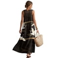 thumbnail image 2 of Xixirimido Cranes Black Print Maxi Dress for Women Crewneck Sleeveless Dresses A-line Casual Flowy Summer Beach Long Sundresses with Pockets Vacation Wear, Size L, 2 of 7