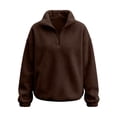 thumbnail image 6 of AKOEE Quarter Zip Pullover Womens Fleece Fuzzy Sweater Loose Long Sleeve Casual Warm Plain Sweatshirts Winter (L, Brown), 6 of 7
