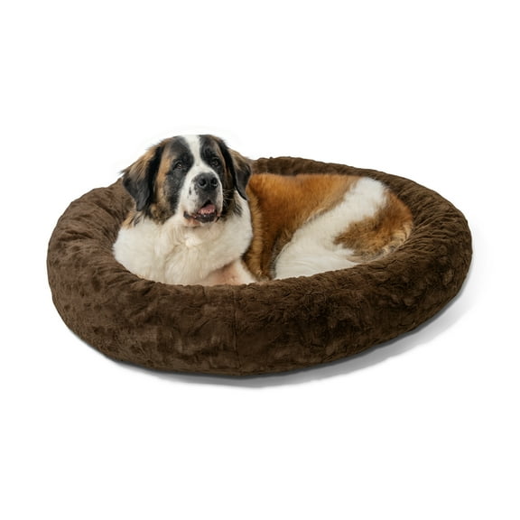 Best Friends by Sheri The Original Calming Donut Dog and Cat Bed in Lux Fur Dark Chocolate, Extra Large 45x45"